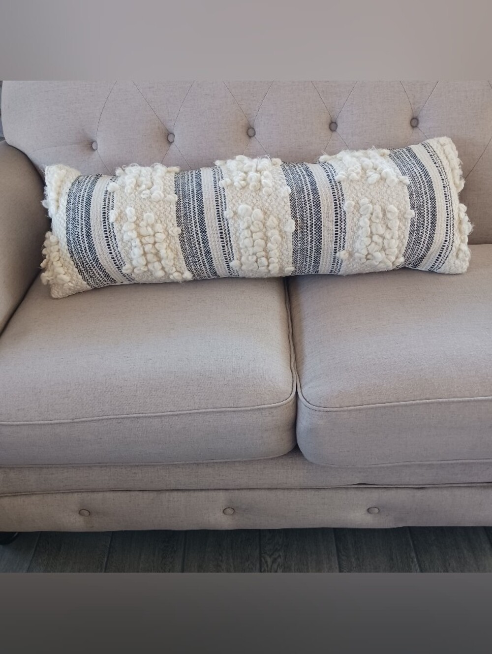 Coastal Lumbar Pillow 13x36 - Boho Farmhouse Textured Accent Decor Black Cream